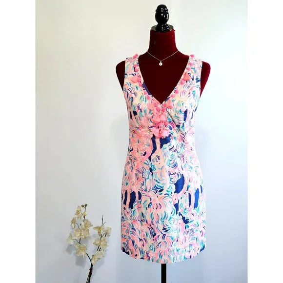 Lilly Pulitzer Women’s Cabrey Pelican Head in Sand Tropical Shift Dress Sz2 2219 - Picture 3 of 12